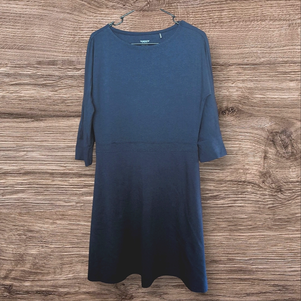 Toad & Co Solid Navy Blue Modest Organic Cotton A-Line Fit & Flare Dress Size M